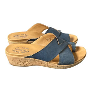 Kork-Ease Sandals Platform 9 M Blue Baja Leather Cork Slide Slip On Comfort